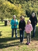 Eltern und Kinder genießen Äpfel frisch vom Baum